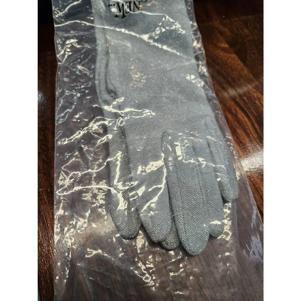 Silver Glitter Long Stretch Gloves Foral Prom Wedding